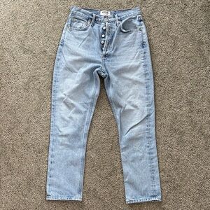 Worn in Agolde Riley straight cropped jean- nice fading, sz 25